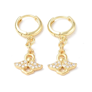 Clear Cubic Zirconia Angel Dangle Hoop Earrings, Rack Plating Brass Jewelry for Women, Golden, 31mm, Pin: 1mm