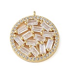 Brass Micro Pave Cubic Zirconia Pendants, Flat Round Charms, Cadmium Free & Lead Free, Long-Lasting Plated, Rack Plating, Real 18K Gold Plated, 19.5x17.5x3mm, Hole: 1.2mm(KK-C086-01G)