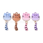 Spray Painted Alloy Enamel Pendants, Cat Shape Charms, Rack Plating, Golden, Mixed Color, 32.5x13.5x4.5mm, Hole: 1.8mm(ENAM-K076-38G)