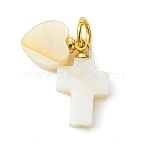 Natural Shell Pendants, Religion Cross & Heart Charms with 304 Stainless Steel Jump Rings, Seashell Color, Golden, 11.5x9x3mm and 15.5x9.5x3mm, Hole: 4.5mm(PALLOY-JF05398)