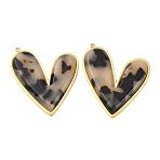 304 Stainless Steel Pendants, with Resin, Ion Plating(IP), Real 18K Gold Plated, Heart, 44.5x39.5x5mm, Hole: 1.8mm(STAS-V004-06G-01)