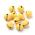 Baking Paint Brass Bell Pendants, Round, Yellow, 16.5x13.5mm, Hole: 2mm(KK-WH0044-35B)