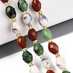 Natural Ruby in Zoisite & Red Jasper & Flower Opal Beads Strands, Rice, Faceted, 8x6mm, Hole: 0.9~1mm, about 19pcs/strand, 7.32~7.56''(18.6~19.2cm)(G-T144-21A-01)