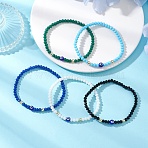 Glass & Lampwork Beaded Stretch Bracelets for Women, Evil Eye, with Electroplate Non-magnetic Synthetic Hematite Beads, Mixed Color, Beads: 6mm, Inner Diameter: 2.13 inch(5.4cm)(BJEW-JB13226)