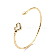 Colorful Cubic Zirconia Heart Open Cuff Bangle, Brass Torque Bangle for Women, Cadmium Free & Nickel Free & Lead Free, Real 18K Gold Plated, Inner Diameter: 2-1/4 inch(5.7cm)(BJEW-P280-03G)