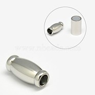304 Stainless Steel Magnetic Clasps with Glue-in Ends, Barrel, 16x8mm, Hole: 4mm(STAS-K006-34C)
