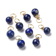 Natural Lapis Lazuli Openable Perfume Bottle Pendants, with Golden Tone Brass Findings, Round Charm, 23mm, Pendant: 16.5x14mm, Inner Diameter: 5mm(G-A026-02)