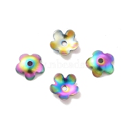 Ion Plating(IP) 304 Stainless Steel Bead Caps, Flower, 5-Petal, Rainbow Color, 5.5x6x1mm, Hole: 0.6mm(STAS-K113-01MC)