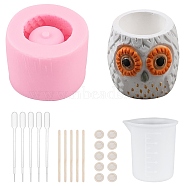 Owl Shape Silicone Molds Kits, with Birch Wooden Ice Cream Sticks, Latex Finger Cots, Plastic Dropper, Pink, 80.5x61.5mm, Inner Diameter: 46.5mm(DIY-OC0002-95)