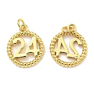 Rack Plating Brass Pendants, with Jump Ring, Lead Free & Cadmium Free, Long-Lasting Plated, Flat Round with Number 24 Charm, Real 18K Gold Plated, 14x12x2mm, Hole: 2.6mm(KK-D026-07G)
