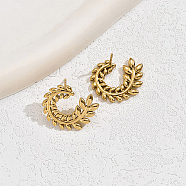 Stainless Steel Stud Earrings, Wheat, Real 18K Gold Plated, No Size(GA8720)