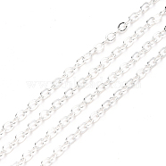 Brass Cable Chains, Soldered, Flat Oval, Silver, 2.6x2x0.3mm, Fit for 0.7x4mm Jump Rings(X-CHC-T008-06B-S)