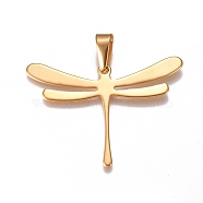 304 Stainless Steel Pendants, Dragonfly, Golden, 32x45x1mm, Hole: 10x4.5mm(X-STAS-I135-20G)