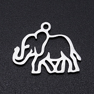 201 Stainless Steel Pendants,  Elephant, Hollow, Stainless Steel Color, 20x16x1mm, Hole: 1.5mm(STAS-N090-JN861-1)