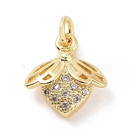 Brass Micro Pave Cubic Zirconia Charms, with Jump Ring, Bees Charm, Golden, 13.5x12x4mm, Hole: 2.8mm(KK-C012-12G)