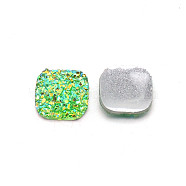 Resin Cabochons, Square, Green, 9.5x9.5x3mm(RESI-WH0026-02B)