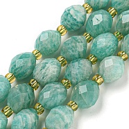 Natural Amazonite Beads Strands, Faceted, Oval, with Seed Beads, 8~9x6~8mm, Hole: 1~1.2mm, about 17~19pcs/strand, 7.09~7.87 inch(18~20cm)(G-N342-46)