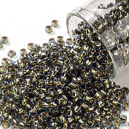 TOHO Round Seed Beads, Japanese Seed Beads, (757) 24K Gold Lined Sky Blue, 8/0, 3mm, Hole: 1mm, about 10000pcs/pound(SEED-TR08-0757)
