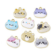 Painted Alloy Pendants, Cat Charm, Cadmium Free & Nickel Free & Lead Free, Golden, Mixed Color, 18x20x2.5mm, Hole: 2.3mm(PALLOY-P288-02G)