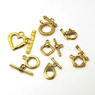 Mixed Tibetan Style Toggle Clasps, Antique Golden, Toggle: 15~25x10~15mm, Bar: 15~25mm, Hole: 2~3mm(TIBE-MSMC008-01AG)