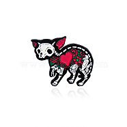 Animal Skeleton Safety Brooch Pin, Alloy Enamel Badge for Suit Shirt Collar, Cat Shape, 31x35mm(JEWB-PW0001-001D)