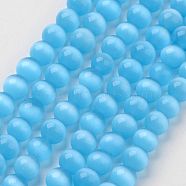Cat Eye Beads, Round, Deep Sky Blue, 10mm, Hole: 1mm, about 39pcs/strand, 15 inch(CER10mm59)