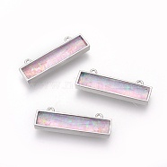 Synthetic Opal Pendants, with Brass Findings, Rectangle, Platinum, Pink, 26.5x8.5~9x4~4.5mm, Hole: 1.2mm(G-I215-05BP)