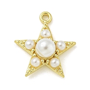 Zinc Alloy Acrylic Pearl Pendants, Golden, Star, 19x17x7.5mm, Hole: 1.6mm(PALLOY-F310-06G-01)