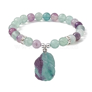 Natural Rainbow Fluorite & Synthetic Hematite Beaded Stretch Bracelet, with Nugget Charms, Inner Diameter: 2-1/2 inch(6.2cm)(BJEW-JB09760-01)