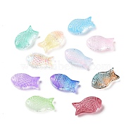 Transparent Spray Painted Glass Beads, Fish, Mixed Color, 15x8x5mm, Hole: 1mm(GLAA-I050-10)
