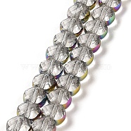 Electroplate Transparent Glass Beads Strands, Rainbow Plated Edge Beads , Faceted Flat Round, Clear, 5.5~6x6~7x3.5~4.5mm, Hole: 1~1.2mm, about 100pcs/strand, 20.79''(52.8cm)(EGLA-Z001-02F)