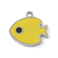 304 Stainless Steel Charms, with Enamel, Fish Charms, Real 14K Gold Plated, Yellow, 10x10.5x1.5mm, Hole: 1.1mm(STAS-L022-168P-01)