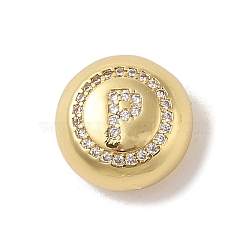 Rack Plating Brass & Cubic Zirconia Pendants, Cadmium Free & Lead Free, Long-Lasting Plated, Flat Round with Letter, Letter P, 13x7mm, Hole: 4x3mm(KK-Z047-07G-P-RS)