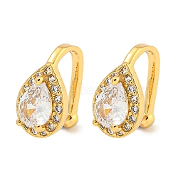 Brass Micro Pave Clear Cubic Zirconia Cuff Earrings for Women, Teardrop, Real 18K Gold Plated, 13x8mm(EJEW-C104-132G)