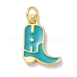 Rack Plated Brass Enamel Charms, with Jump Ring, Long-Lasting Plated, Lead Free & Cadmium Free, Real 18K Gold Plated, Cowboy Boot Charm, Medium Turquoise, 14x11x1.5mm, Hole: 3.4mm(KK-Z039-01E)