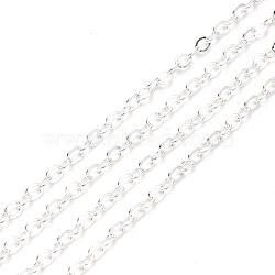 3.28 Feet Brass Cable Chains, Soldered, Flat Oval, Silver, 2.6x2x0.3mm, Fit for 0.7x4mm Jump Rings(X-CHC-T008-06B-S)