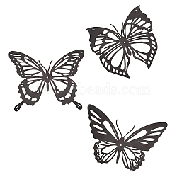 Iron Wall Hanging Ornament, Wall Decoration, Butterfly, Electrophoresis Black, 129~150x152~198x1mm, Hole: 3.7mm, 3pcs/set(AJEW-WH0283-20)