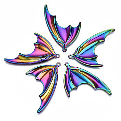 Plated Rainbow Color Alloy Big Pendants, Cadmium Free & Lead Free, Bat Wing, 50x37x2.5mm, Hole: 1.8mm(PALLOY-S180-016-RS)