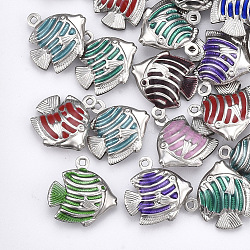 304 Stainless Steel Pendants, with Enamel, Fish, Stainless Steel Color, 13x12x4mm, Hole: 1mm(X-STAS-T039-04A)