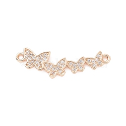 Brass Micro Pave Clear Cubic Zirconia Connector Charms, Butterfly Links, Light Gold, 9.5x29.5x1.5mm, Hole: 1.4mm(ZIRC-K088-06KCG)