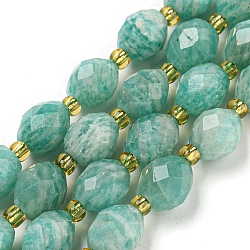 Natural Amazonite Beads Strands, Faceted, Oval, with Seed Beads, 8~9x6~8mm, Hole: 1~1.2mm, about 17~19pcs/strand, 7.09~7.87 inch(18~20cm)(G-N342-46)