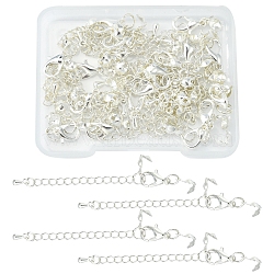 20 Sets Brass Chain Extender, with Iron Bead Tips and Alloy Lobster Claw Clasps, Silver, 77mm(FIND-FS0001-36)