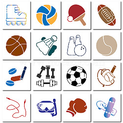 16Pcs 16 Styles Sport Ball Theme PET Plastic Hollow Out Drawing Painting Stencils Templates, Square, Sports, 150x150mm, 1pc/style(DIY-WH0475-001)