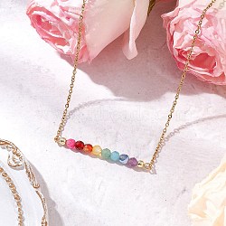 Gemstone Round Beaded Chakra Pendant Necklaces, 304 Stainless Steel Cable Chains Necklaces for Women, Golden, 17.40 inch(44.2cm)(NJEW-JN05189)