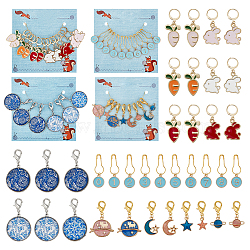 Nbeads 4 Sets 4 Style Universe & Easter & Snowflake & Number Theme Locking Stitch Marker, Crochet Leverback Hoop & Lobster Clasp Charm, Mixed Color, 1 set/style(HJEW-NB0002-03)