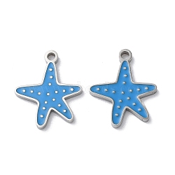 304 Stainless Steel Pendants, with Enamel, Starfish Charm, Stainless Steel Color, 16x13x1.5mm, Hole: 1.5mm(STAS-C083-08P-02)