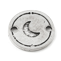 Tibetan Style Alloy Connector Charms, Flat Round, Moon, 16x1.3mm, Hole: 2mm(PALLOY-D017-03A-AS)