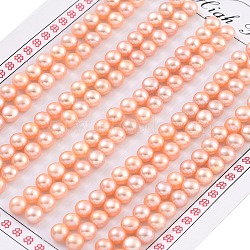 Grade 6A Natural Cultured Freshwater Pearl Beads, Half Drilled, Half Round Beads, Pink, 4.5~5x3.5mm, Hole: 1mm(PEAR-N018-6A-4550B)