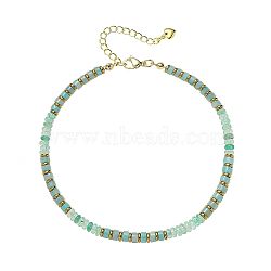 Bohemian Style Natural Chrysoprase & Brass Rondelle Disc Heishi Beaded Anklets, Golden, 9-1/8 inch(230mm)(FS-WG8FF45-07)