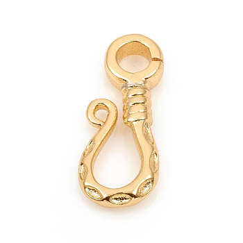 Brass S-Hook Clasps, Long-Lasting Plated, Golden, 14x5x2mm, Hole: 2mm and 0.8mm
